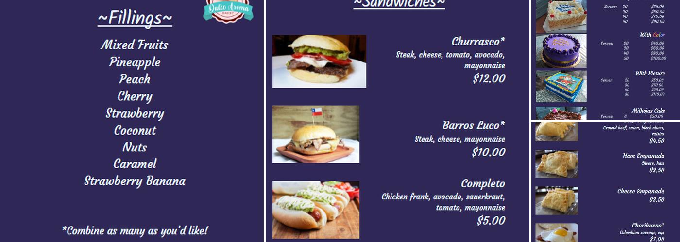 Dulce Aroma Bakery Menu