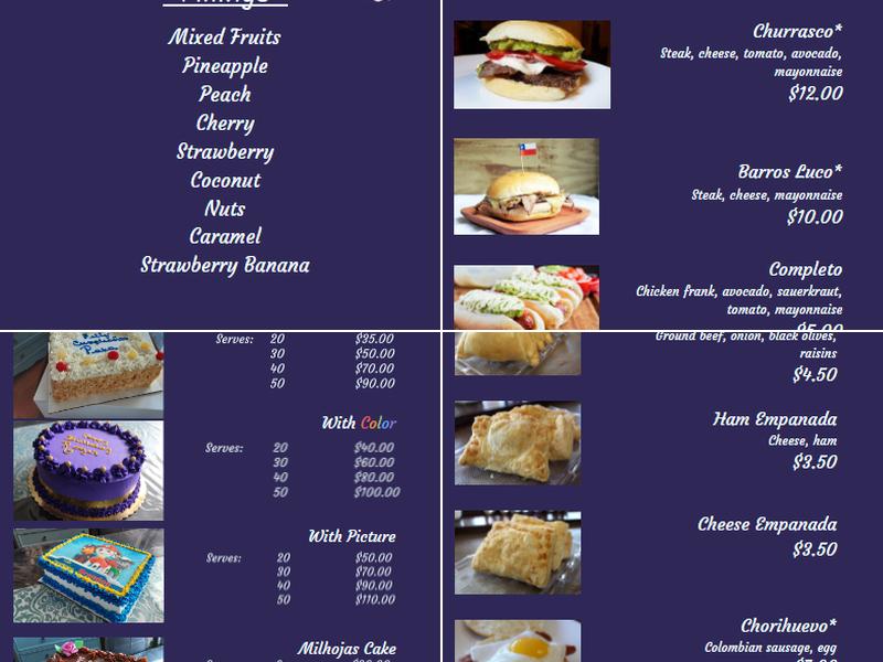 Dulce Aroma Bakery Menu