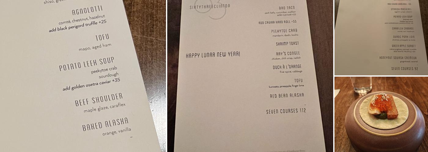 Sixty Three Clinton Menu