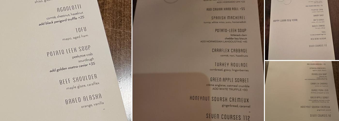 Sixty Three Clinton Menu