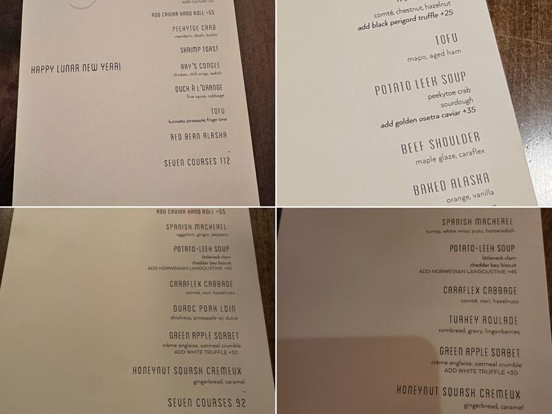 Sixty Three Clinton Menu