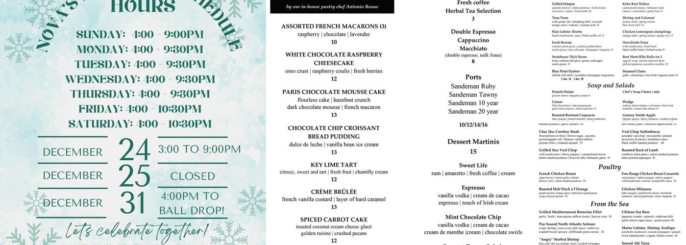 Nova Kitchen Restaurant and Bar Menu