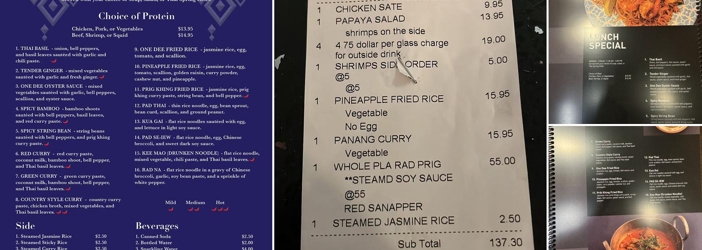 One Dee Siam Menu