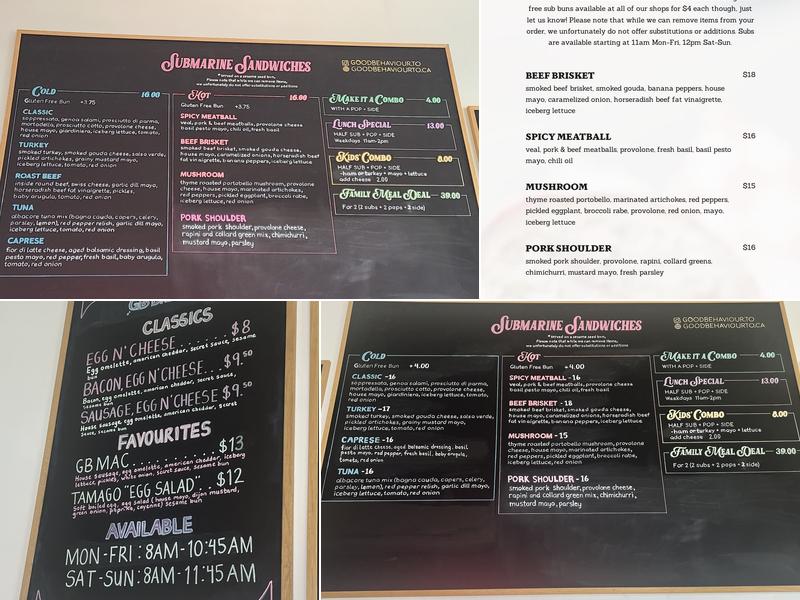 Good Behaviour Ice Cream and Sub Sandwiches Menu