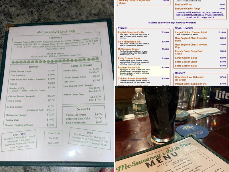 McSweeney's Irish Pub Menu