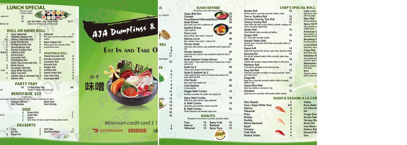 AJA sushi Menu