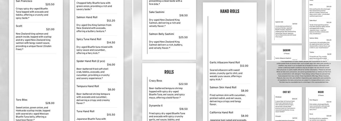 Yuubi Sushi Menu