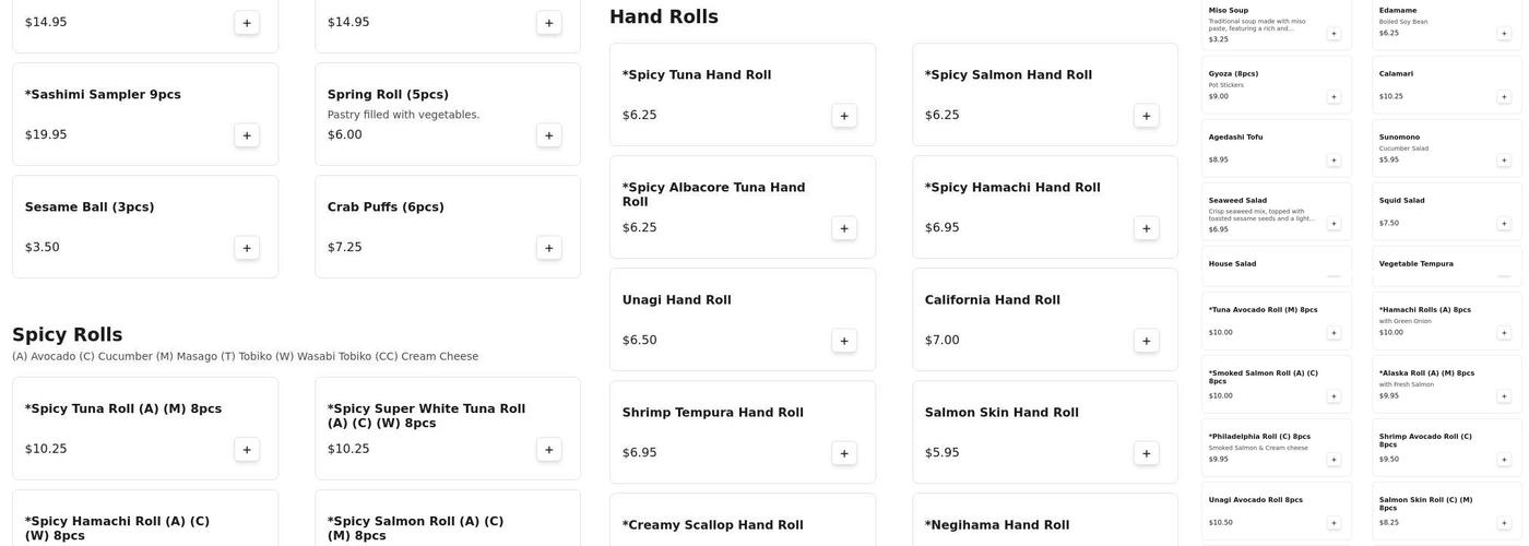 Sakura Sushi Menu