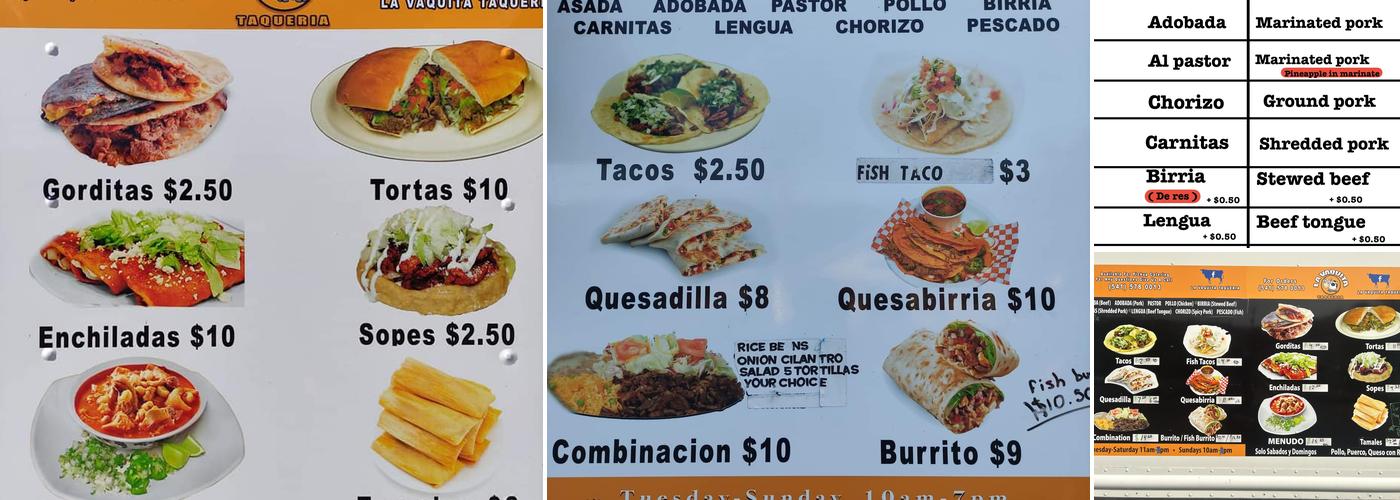 La Vaquita Taqueria Menu