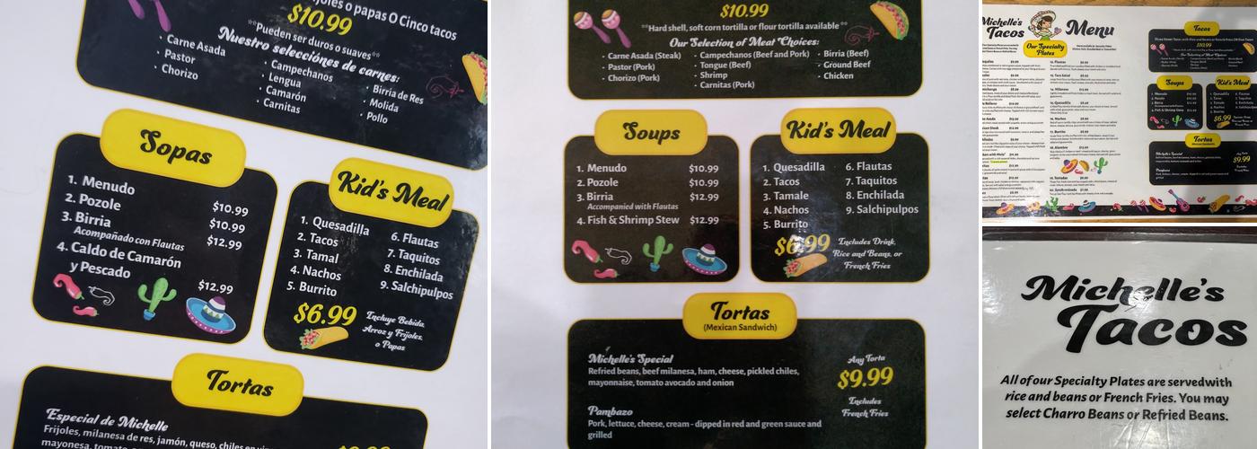 Michelle's Tacos Menu