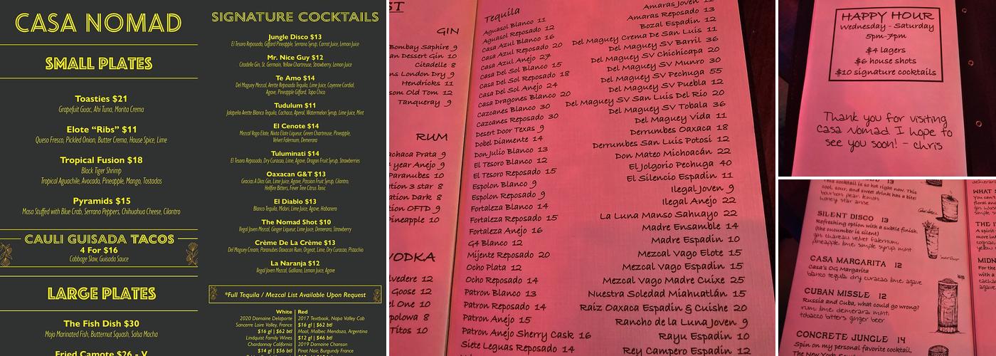Casa Nomad Menu