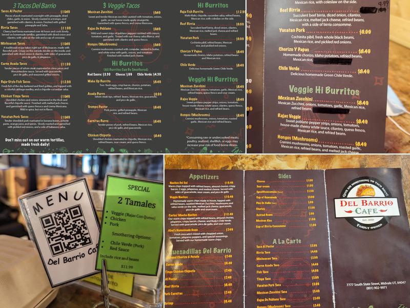 Del Barrio Cafe Menu