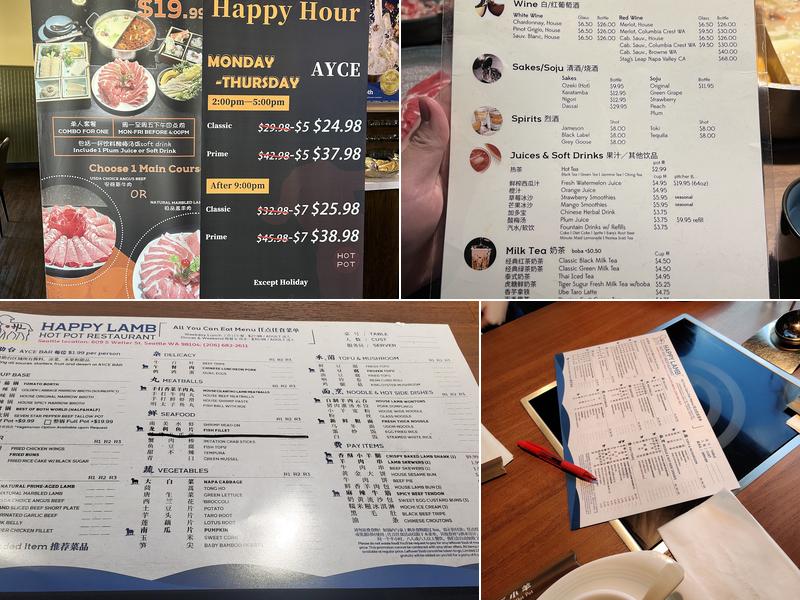 Happy Lamb Hot Pot, Seattle Menu