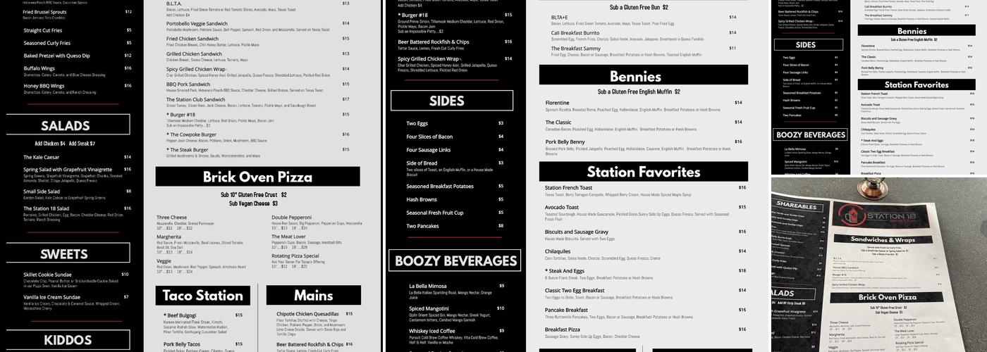 Station 18 Drinks & Eats Menu