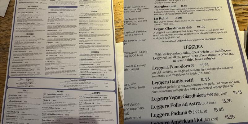 Pizza Express Menu