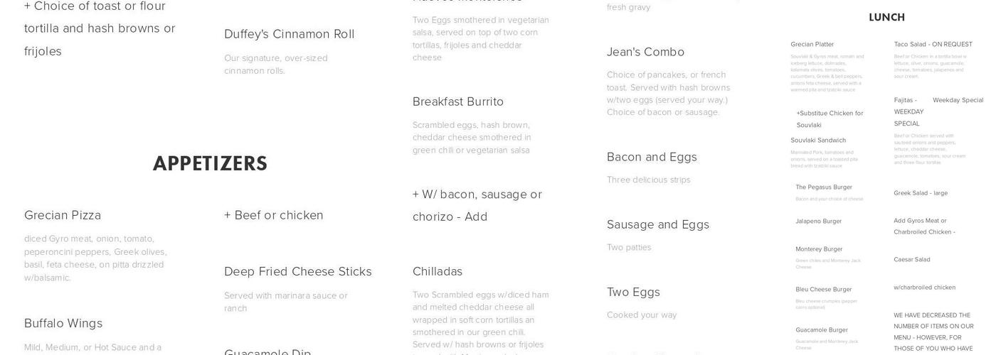 Pegasus Restaurant Menu