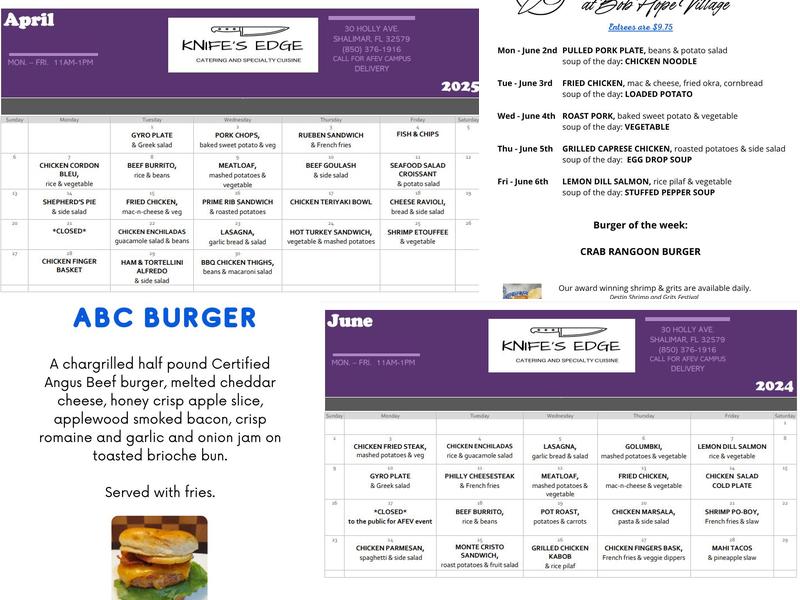 Knife's Edge Cafe' snd Knife's Edge Private Chef and Catering, LLC Menu