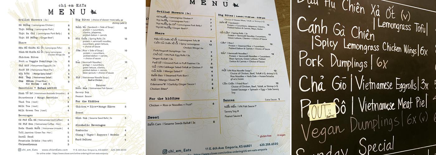 Chi Em Eats Menu