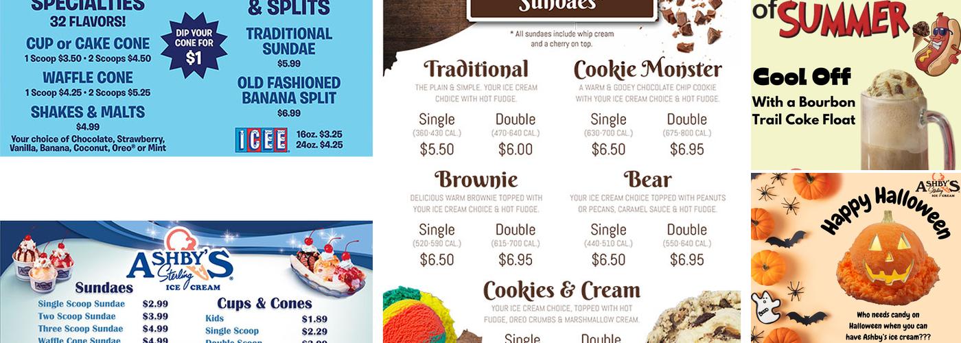 Ashby's Sterling Ice Cream Menu