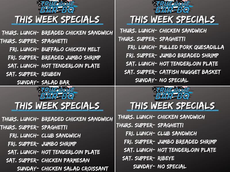 True Blue Bar-BQ Menu