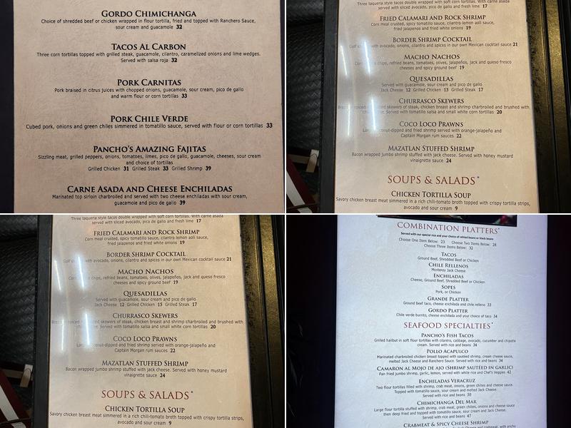 Pancho & Willie's Menu