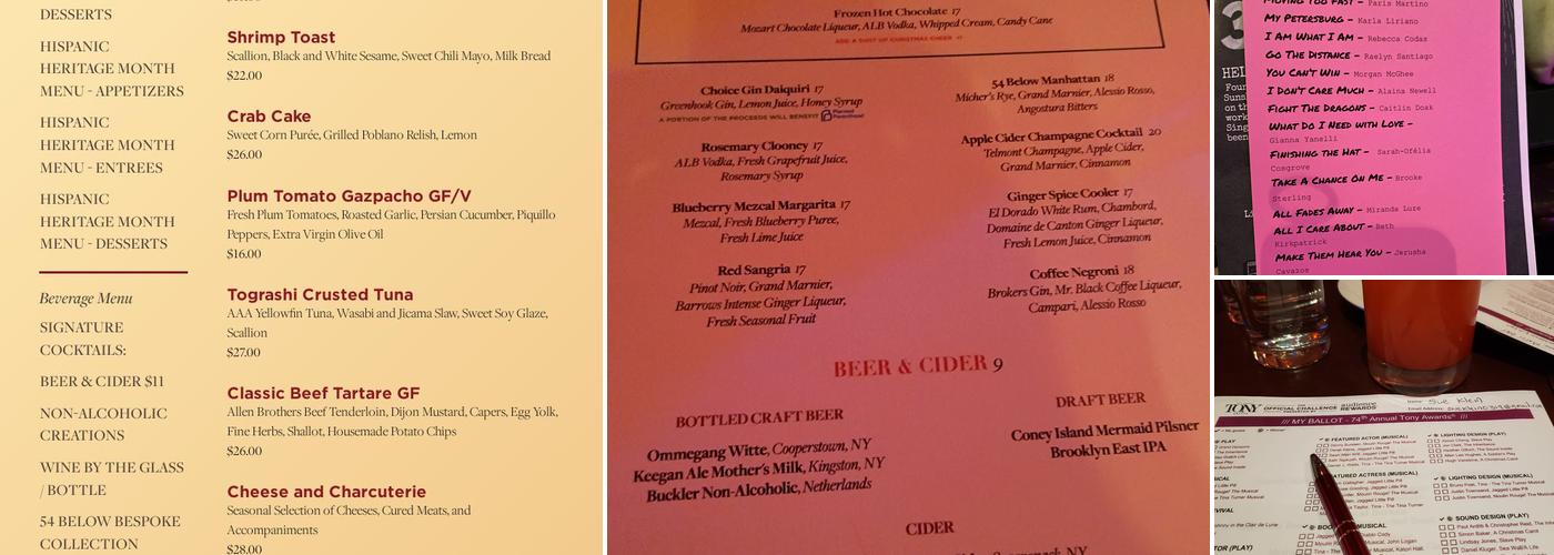 54 Below Menu