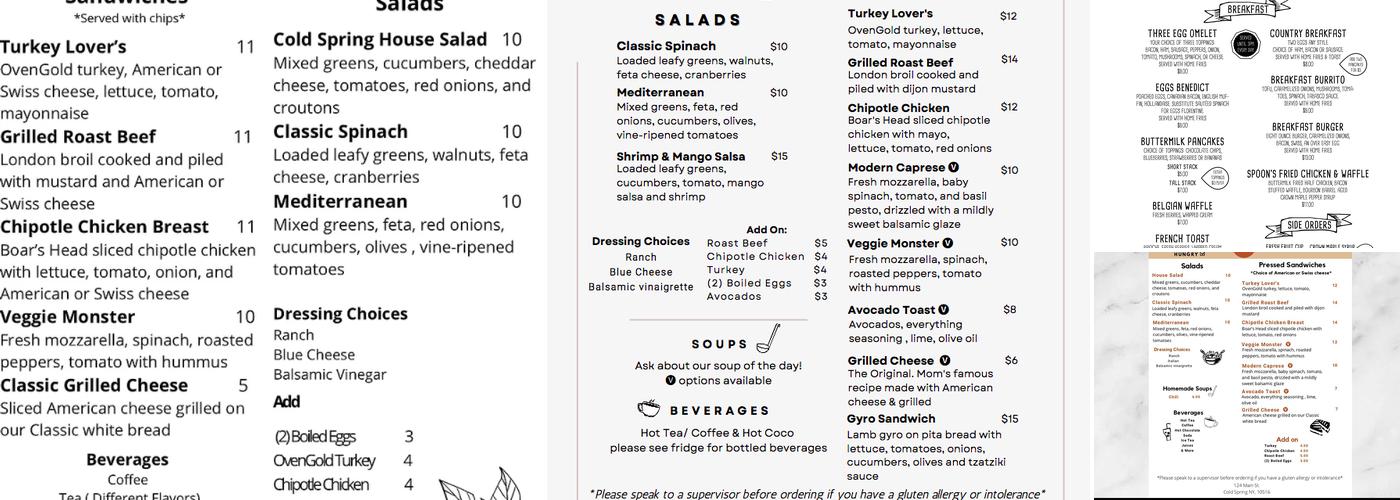 Silver Spoon Cafe Menu