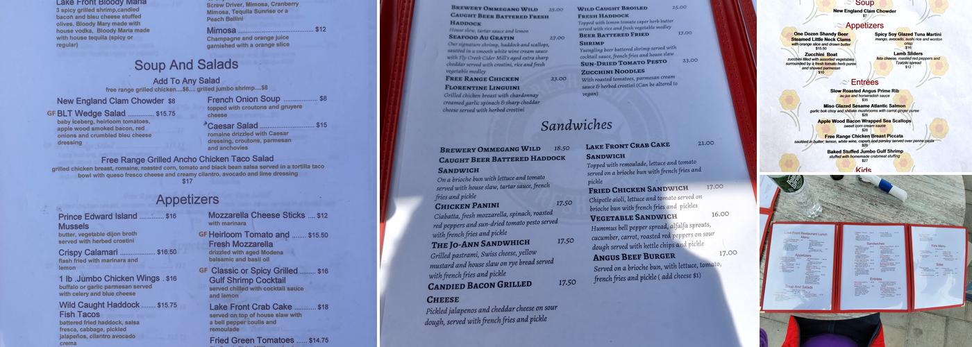 Lake Front Restaurant Menu