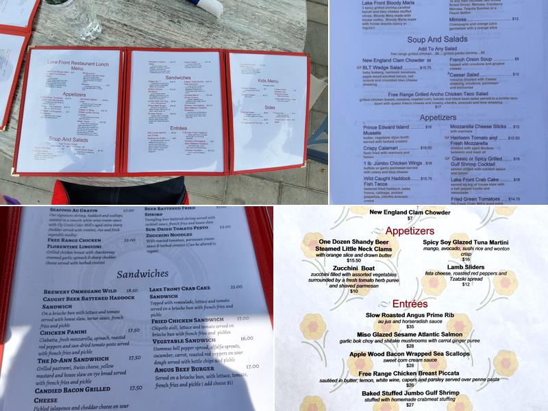 Lake Front Restaurant Menu