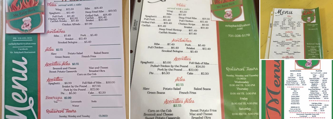 MR BABY BACK RESTAURANT Menu