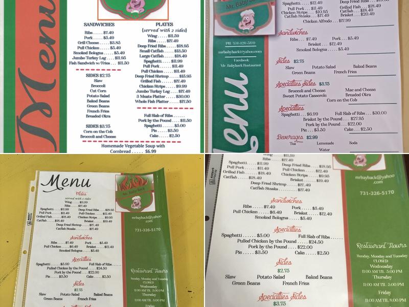 MR BABY BACK RESTAURANT Menu