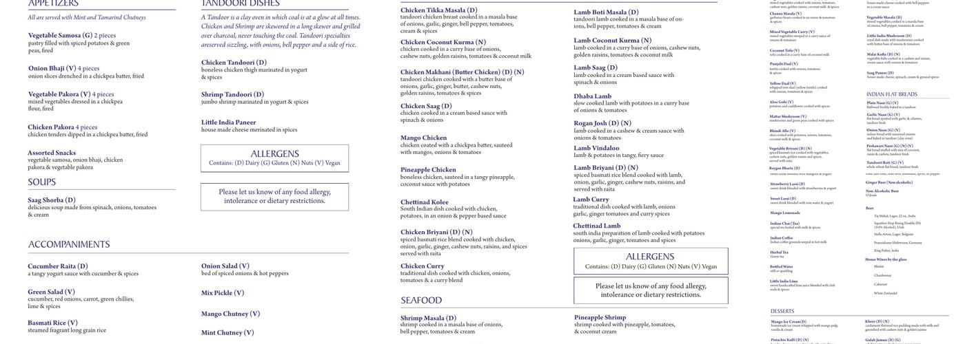 Little India Fine Dining Menu