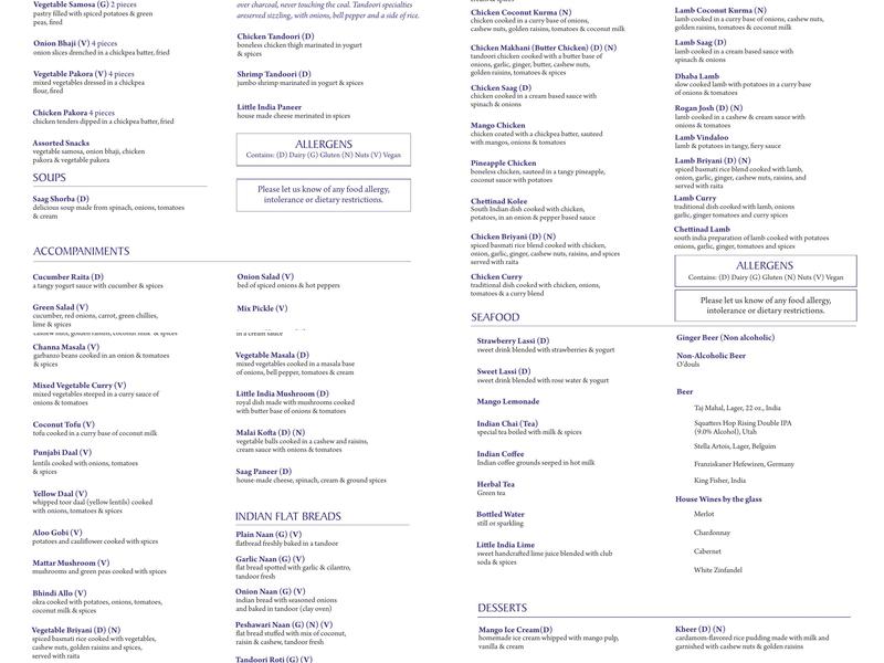 Little India Fine Dining Menu