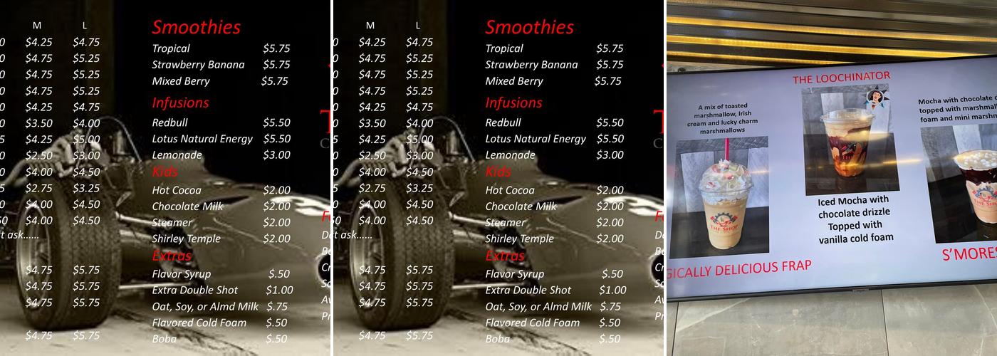 The Shop Coffee - Tea - Etc Menu