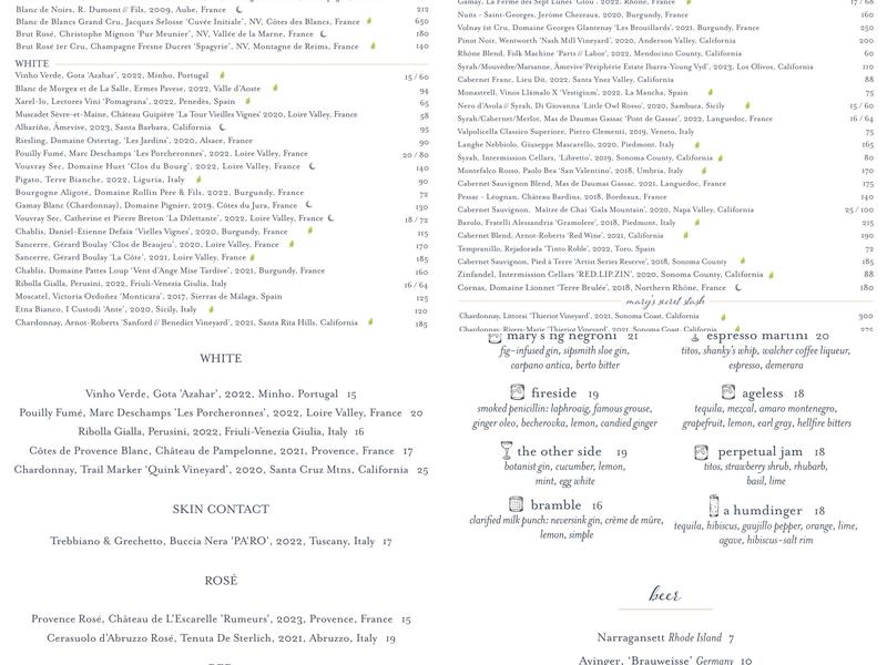 The Mary Lane Menu