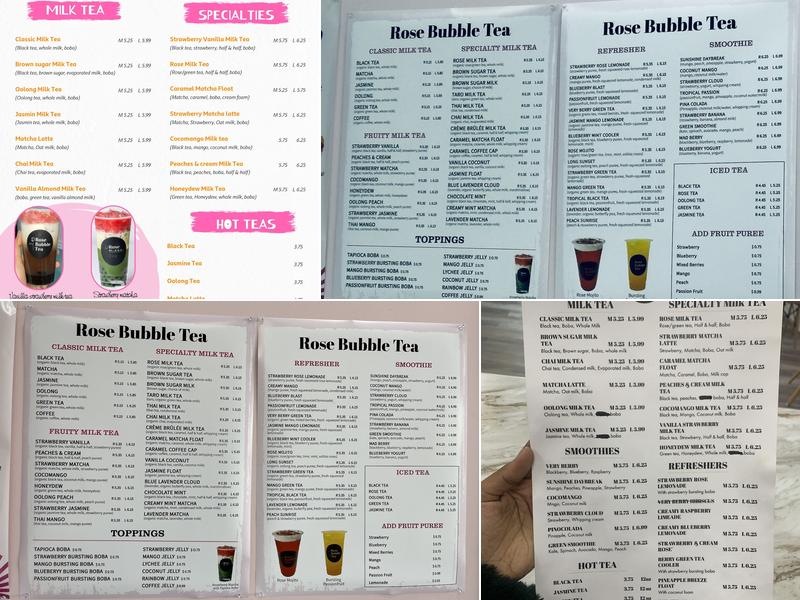 Rose bubble tea Menu