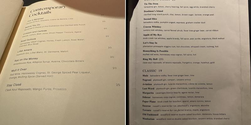 Bar Pendry Chicago Menu