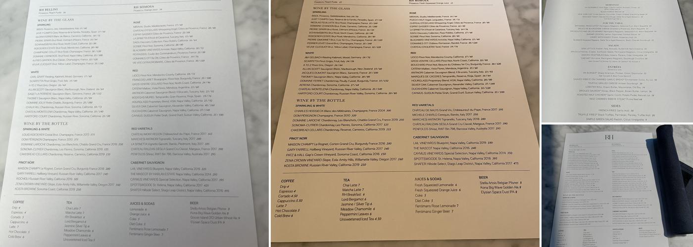 RH Rooftop Restaurant Jacksonville Menu