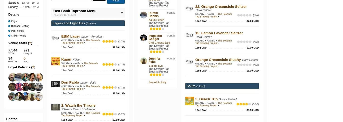 The Seventh Tap Brewing Project Menu
