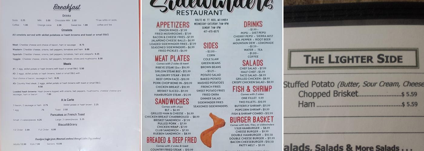 Sidewinders Menu