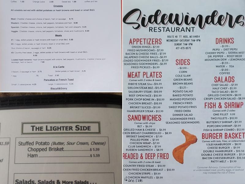 Sidewinders Menu