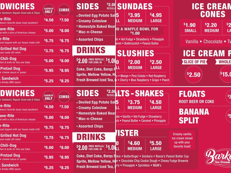 Barker's Ice Cream & More Menu