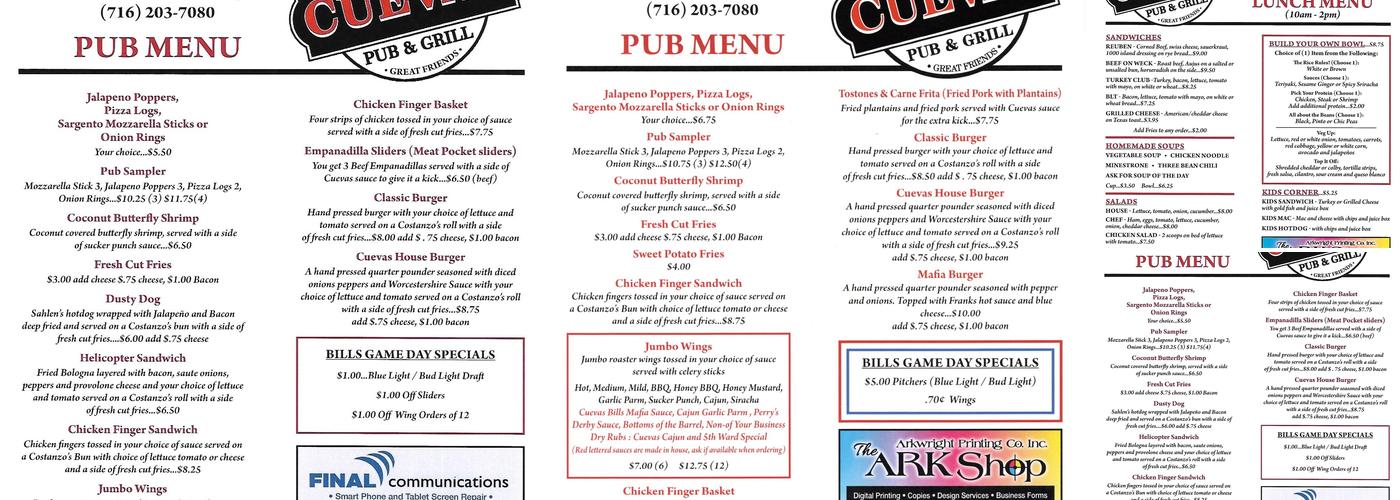 Cuevas Pub & Grill Menu