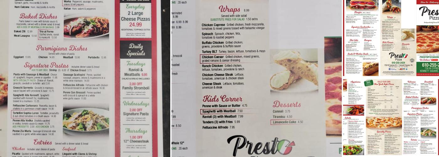 PRESTO Pizza Menu