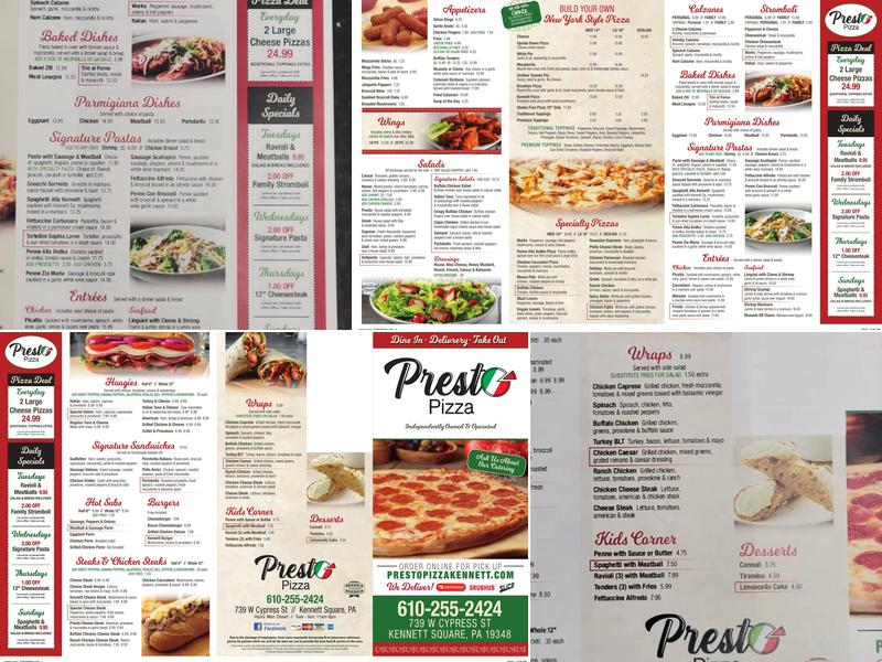 PRESTO Pizza Menu