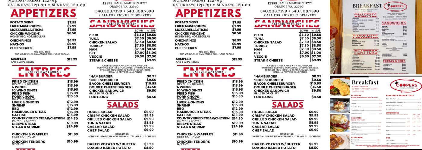 Coopers Cookin and Catering LLC Menu