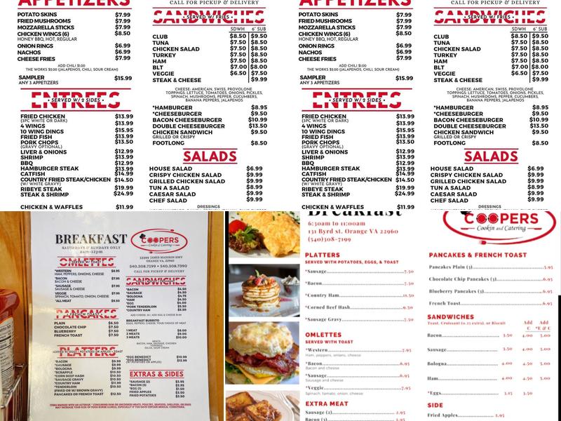 Coopers Cookin and Catering LLC Menu