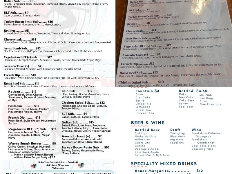 Waves Sandwich Company Menu