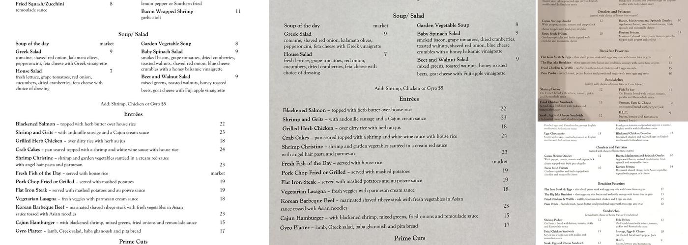 Christines Farm to Fork Menu