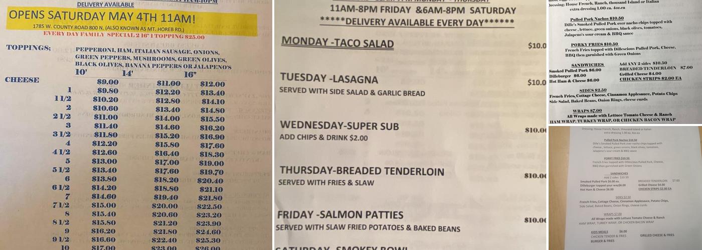 Dille's Smoked Meats and Dillescious Treats Menu